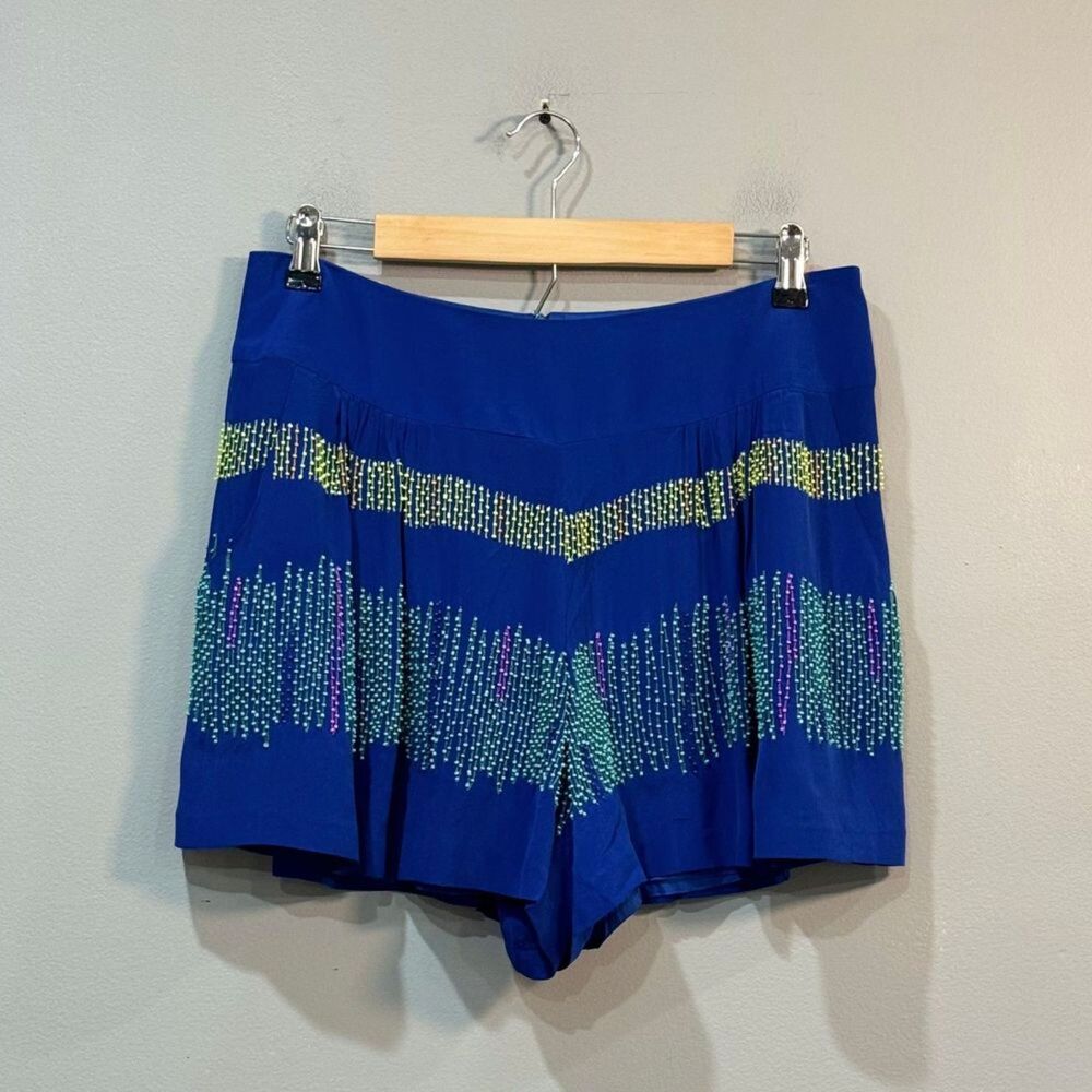 Blue Nanette Lepore Beaded Silk Shorts Size 10 NWT